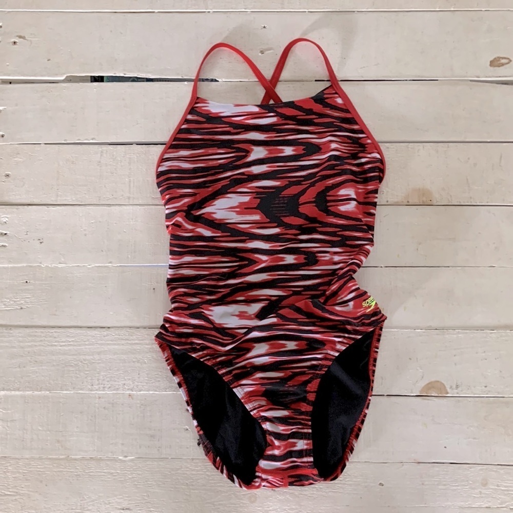 Speedo Red & Black Print One Piece Pro LT Swimsuit